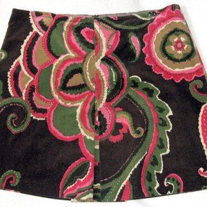 Trina Turk corduroy skirt sz 10 EUC paisley Pink Green floral mini A-Line